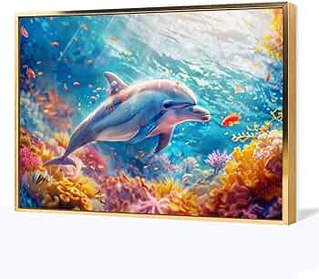 Amazon.co.jp: 絵画 海を泳ぐ美しいイルカ アートパネル ポスター