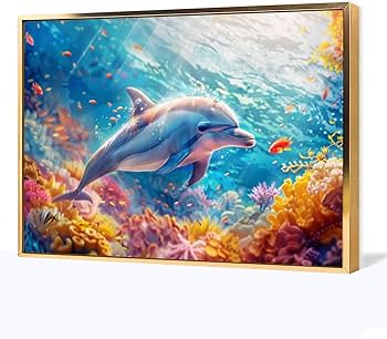 エアーズノットイナフ　巨大アート　絵画1360mm×1050mm Amazon.co.jp: 絵画 海を泳ぐ美しいイルカ アートパネル ポスター