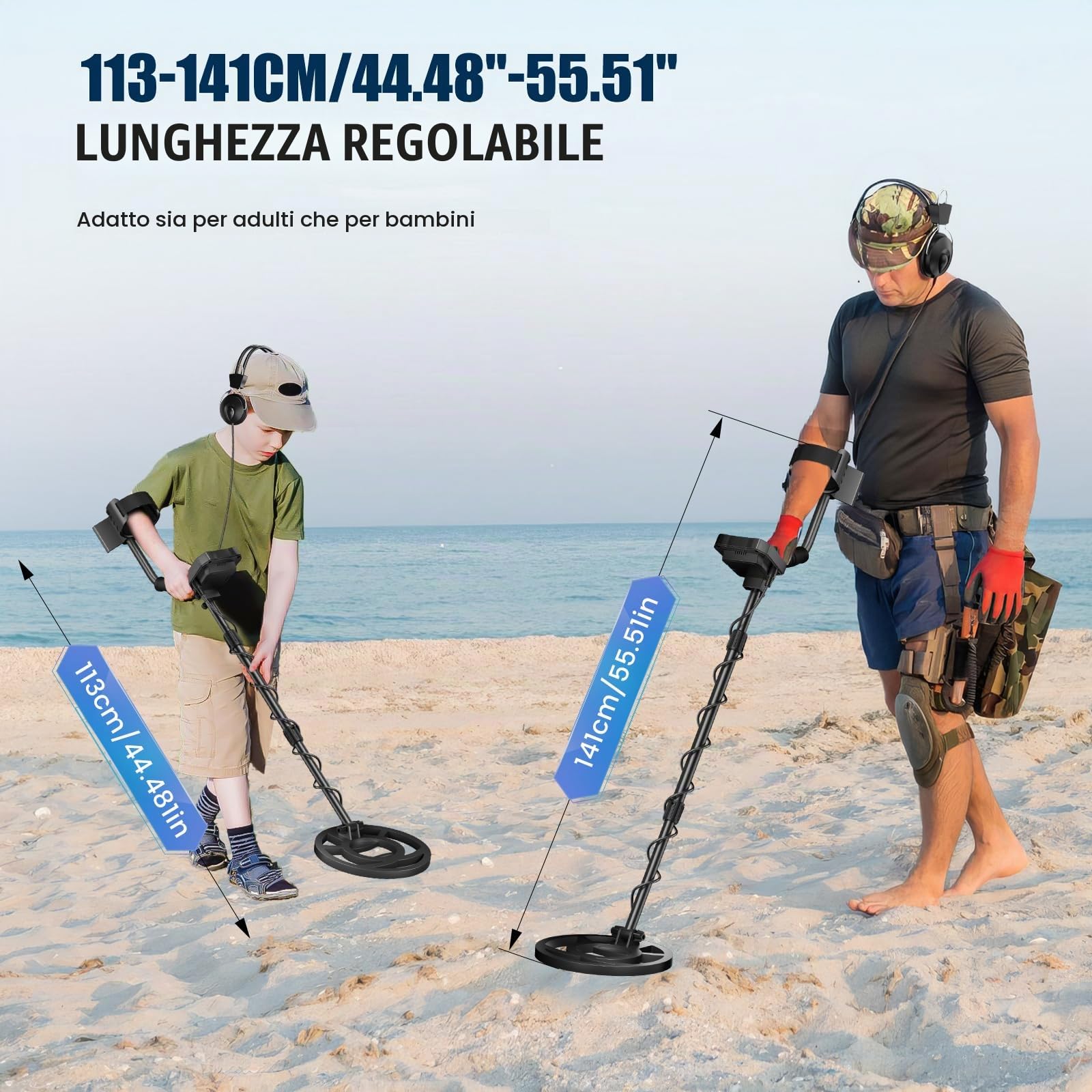 Metal detector professionale con 2 batterie, 5 modalità Metal detector per adulti e bambini, chip anti-interferenza, impermeabile IP68, alimentazione a batteria e USB (Azzurro)