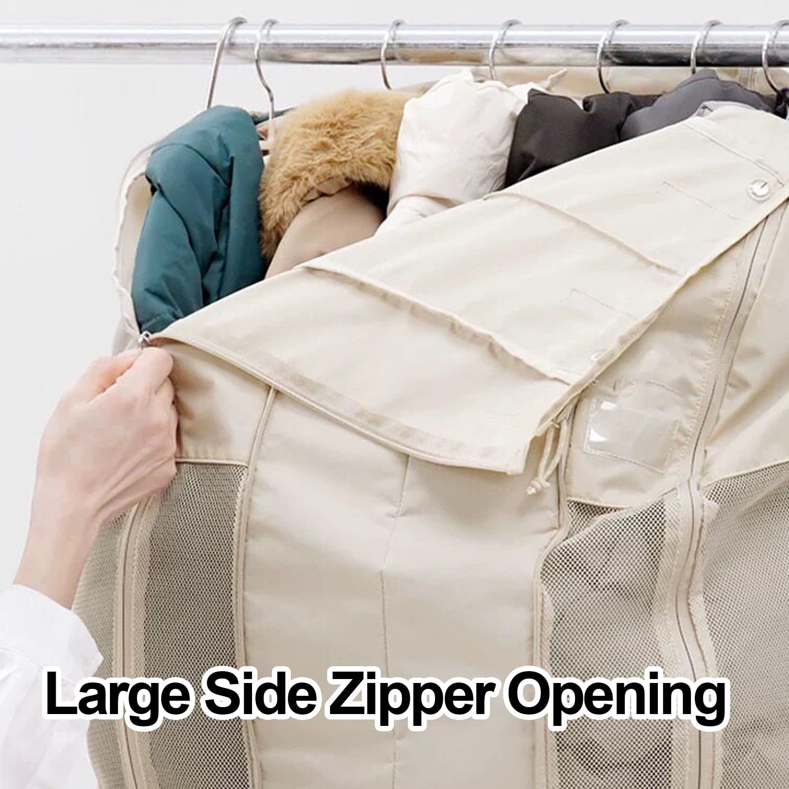 Nailon Fundas Ropa Armario Colgar Bolsas para Guardar Ropa | Malla Transpirable Cremallera Bolsillo Transparente Etiquetas para Abrigos Camisas(Gray)