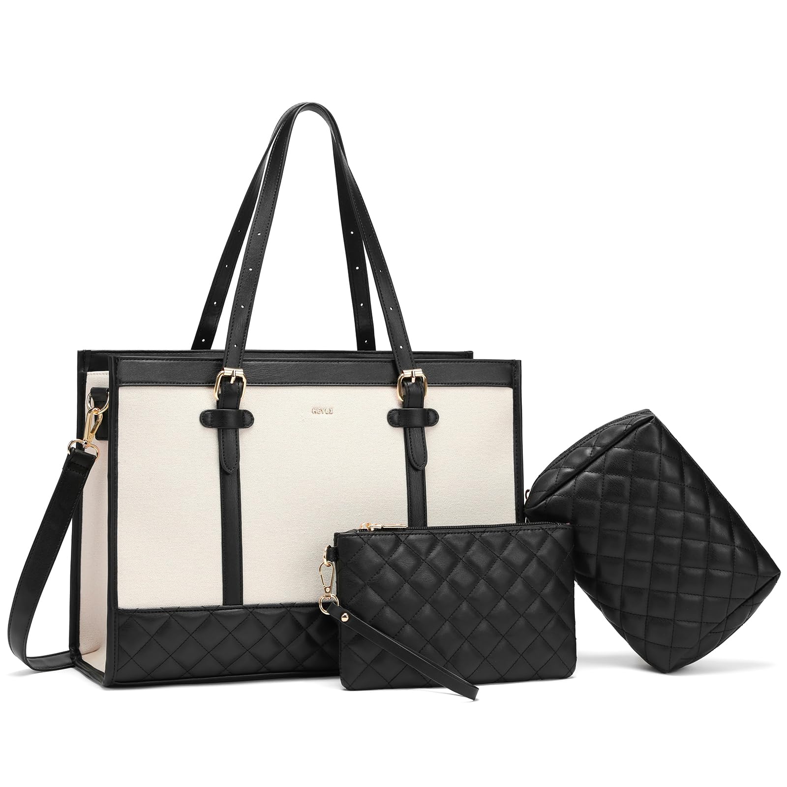 Keyli 3pcs Laptop Bag for Women,15.6 Inch Canvas Tote Bag Work Bags Large Business Computer Briefcase Shoulder Handbag Purse