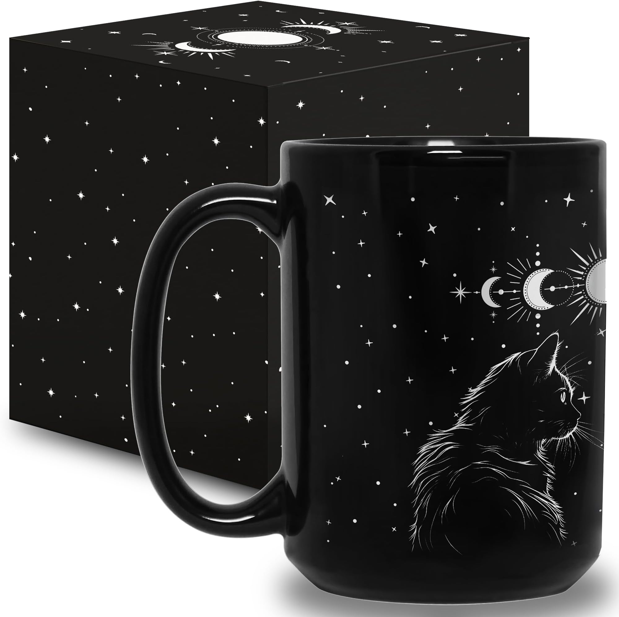 Black Cat Mug 15oz Cat Lover Gifts for Women Funny Goth Coffee Mug - Witch, Goth Decor Christmas Cup With Cats Goth Gift Witchy Gifts for Women, Men - Xmas Decorations Cats Christmas Gothic Home Decor