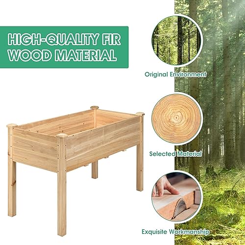 Miniatura 5 de Hysache - Cama de jardín elevada, maceta de madera elevada con agujeros de drenaje, marco de madera de cedro natural para exteriores, cama de jardín