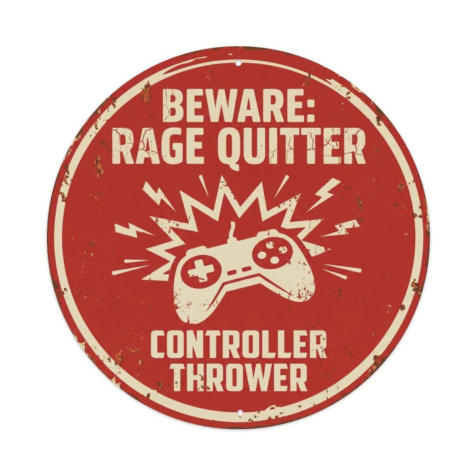 Vintage Funny Beware Rage Quitter Warning Metal Tin Sign