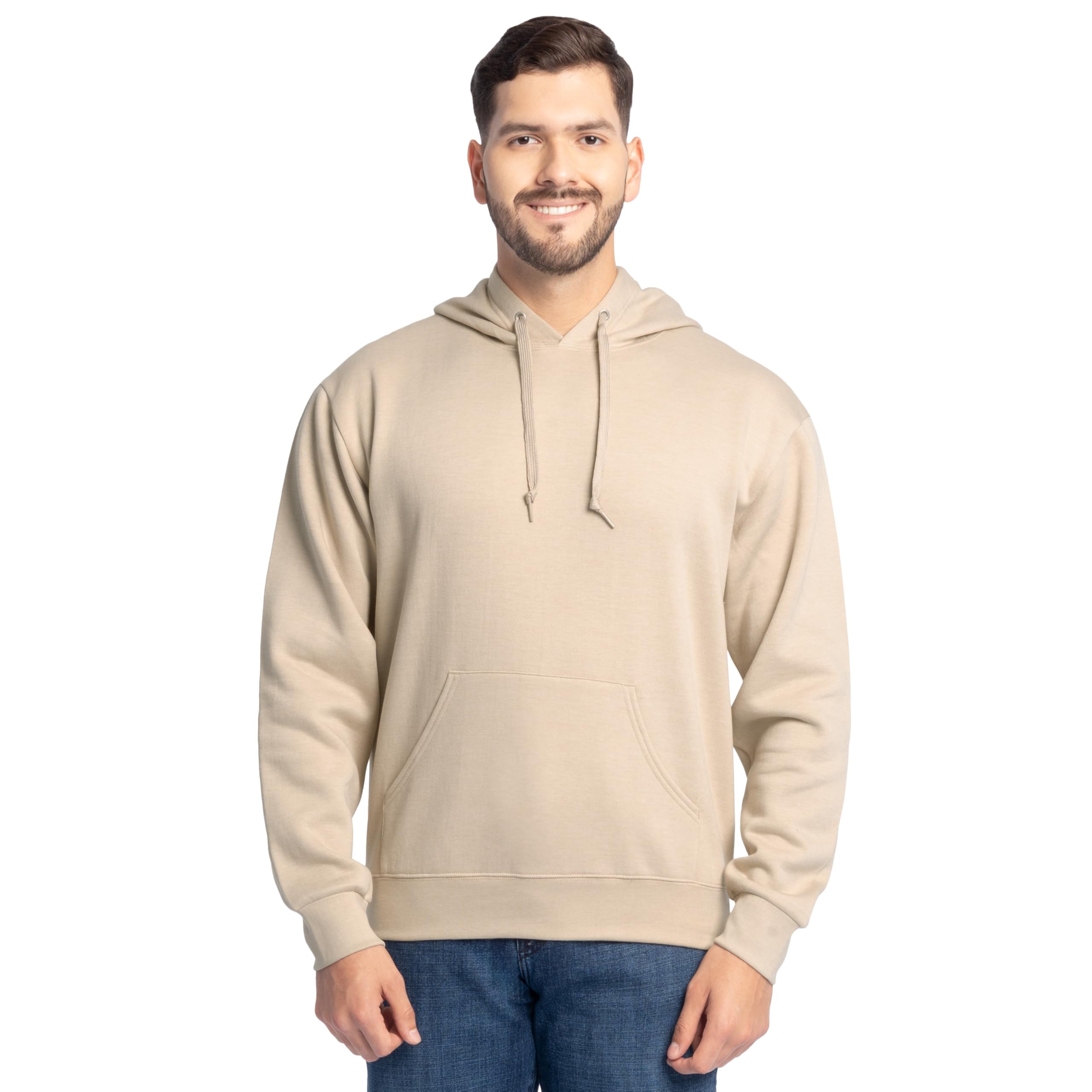 Fruit of the Loom Unisex's Eversoft Fleece Hooded Sweatshirt, Moisture Wicking & Breathable Shirt, Khaki Heather Pullover, Medium
