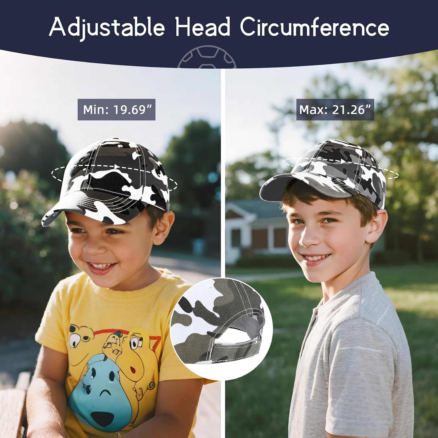 Durio Toddler Baseball Hat - Adjustable Kids Hat for Boys One Size | Soft Curved Brim Kids Baseball Cap, Camo/Solid Outdoor Toddler Cap for Play, Travel, School, Costumes