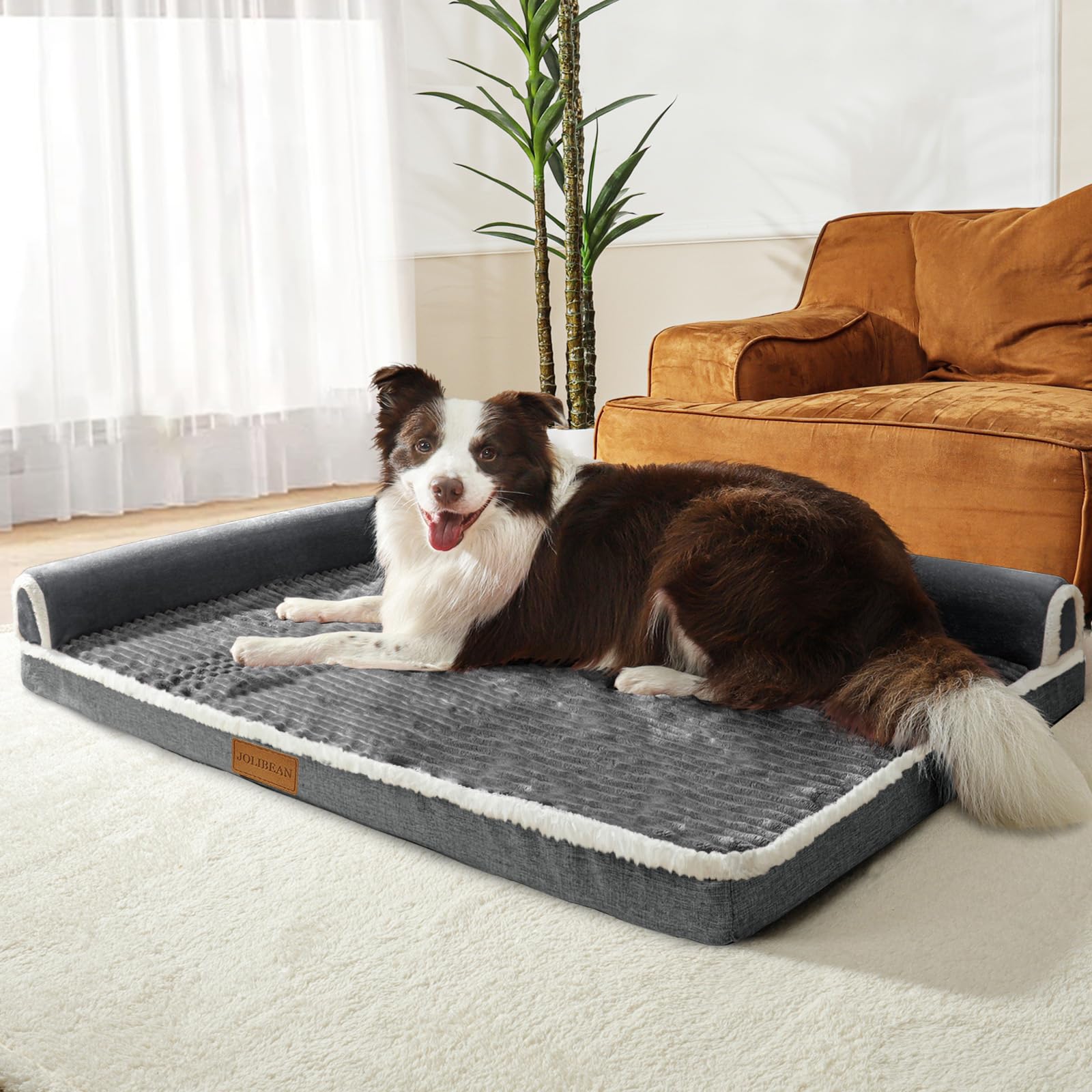 Cama Perro Grande Ortopédica, Colchoneta Perro de L con Espuma De Caja De Huevos, Sofá Perro con Impermeable Lavable Desenfundable, 122x76cm, Gris | Resistente al agua, antideslizante, suave con base antideslizante, funda extraíble y lavable
