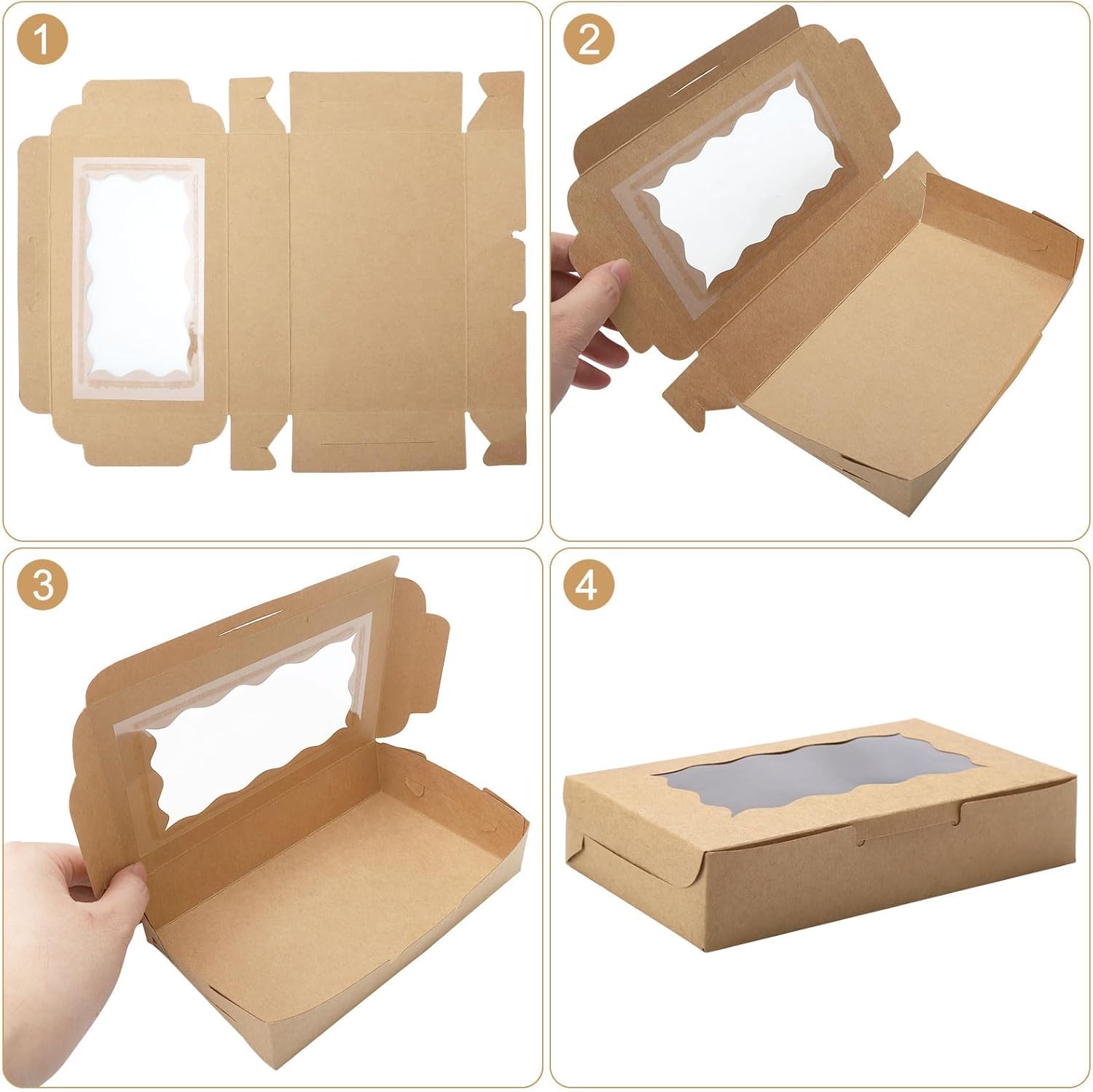 VIDETOL 100x Cupcake Boxen 9x9x9cm - Braune Kartonboxen Mit Sichtfenster