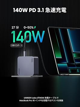 UGREEN NexodePro Rapid Charger, 160W, Type-C 2C1A, 3 Ports, Single Port, 140W, Supports PD3.1, PPS, QC5, FCP | USB-C *2とUSB-A*1 GaNI+UG独自Airpyra技術 折畳み式 PSE適合 ノートPC/iPad/iphone17/Galaxy S24/Pixel8/XPeria5以降対応レッドドット・デザイン賞受賞
