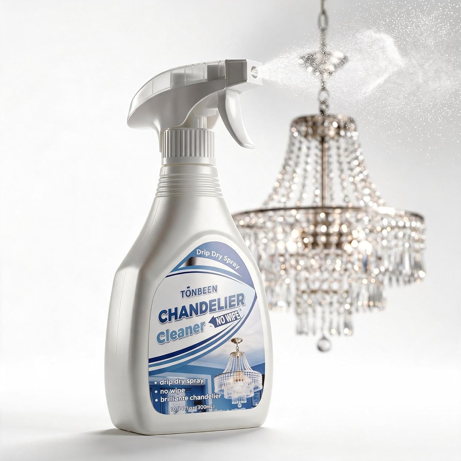Crystal Chandelier Cleaner Formula - No Scrub, Easy One-Step Fast Cleaning, 10 oz - for Crystal Glass & Acrylic Light Fixtures