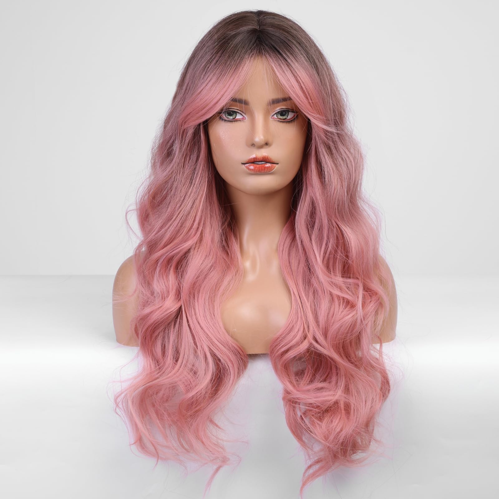 Amazon.com : HAIRCUBE Ombre Pink Wavy Wig, 26 Inch, Heat  display picture 1