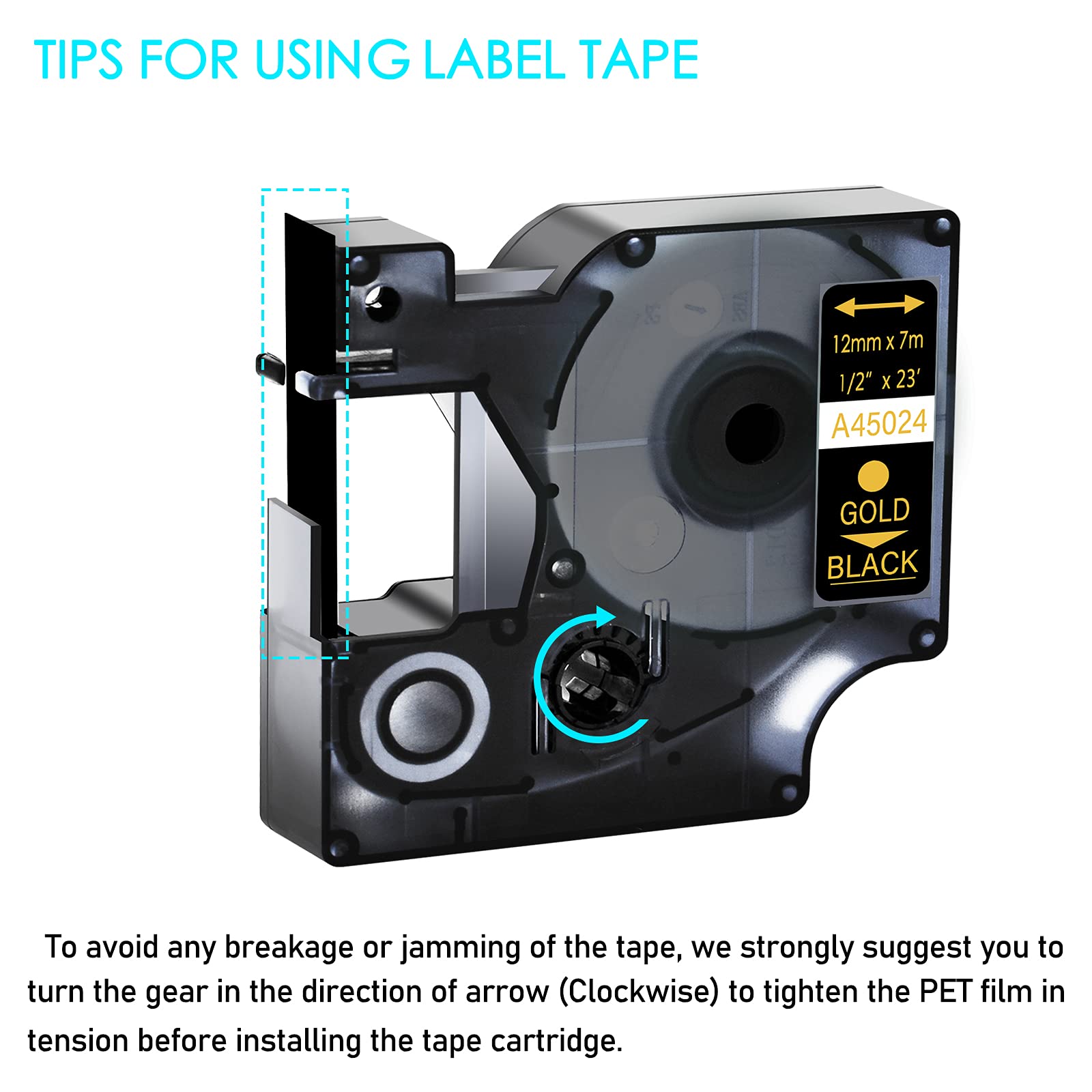 Casete De Cinta Compatible Con Dymo 45010 S0720500 Negro Sobre Transparente 12mm X 7m Para DYMO LabelManager 160 210D 220P 260P 280 360D 420P 500TS PnP MobileLabeler LabelPoint LabelWriter 450 Duo