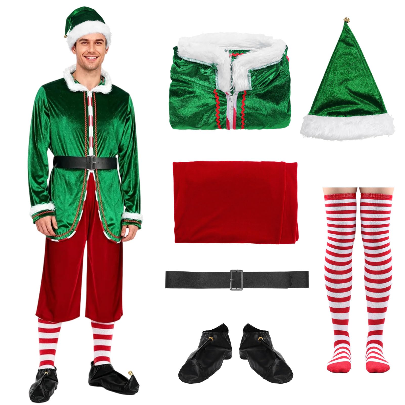 Crittygo Adults Unisex Elf Costume, Santa's Helpers Costume Set, Christmas Elf Outfit for Men Women, Elfs Dress Up Costumes Christmas Holiday Cosplay