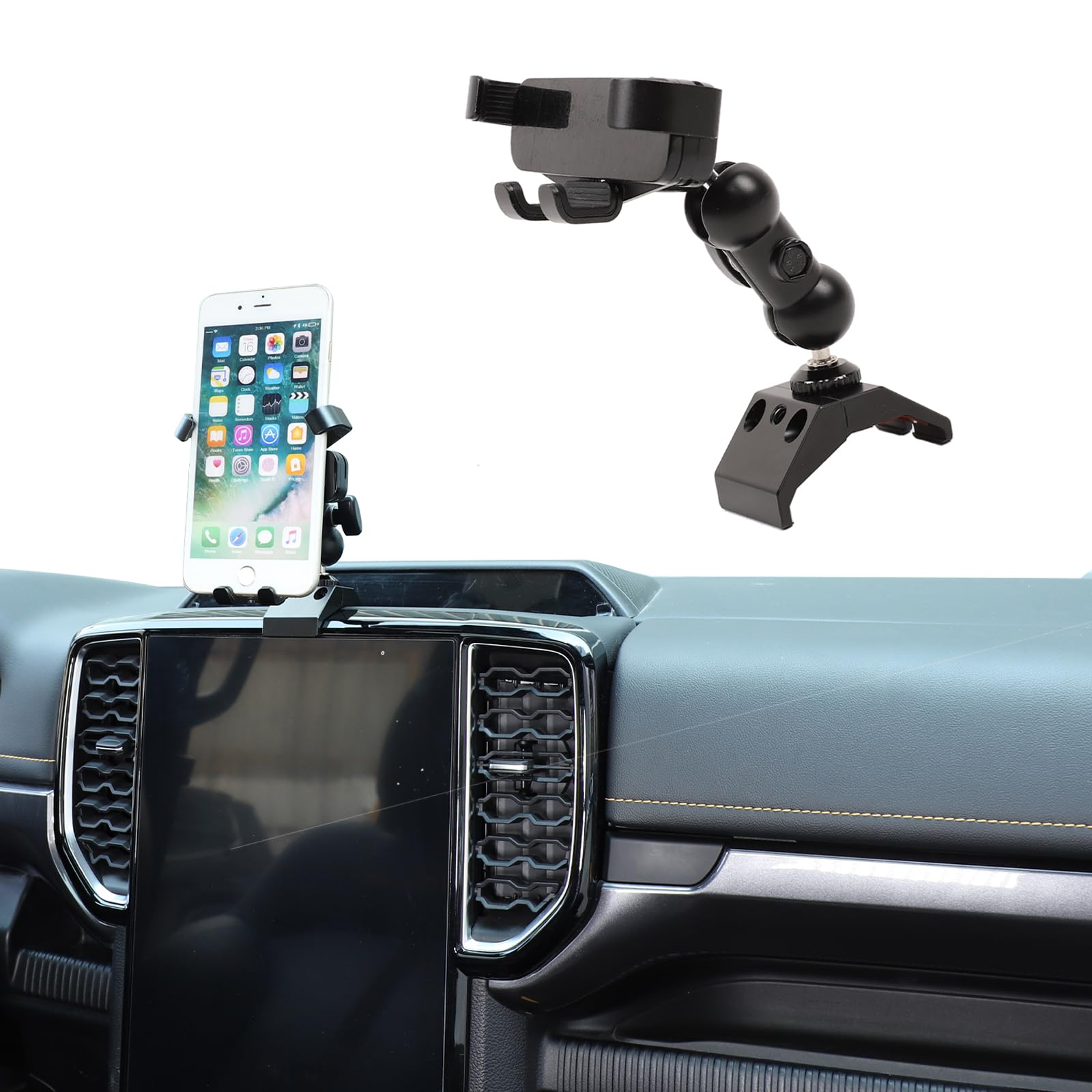 Supporto per cellulare Ford Ranger dal 2023, speciale clip "Peanut Socket" per guarnizione di ventilazione, fissaggio superiore dello schermo di navigazione, design a 1 forma/B, magnetico, nessun