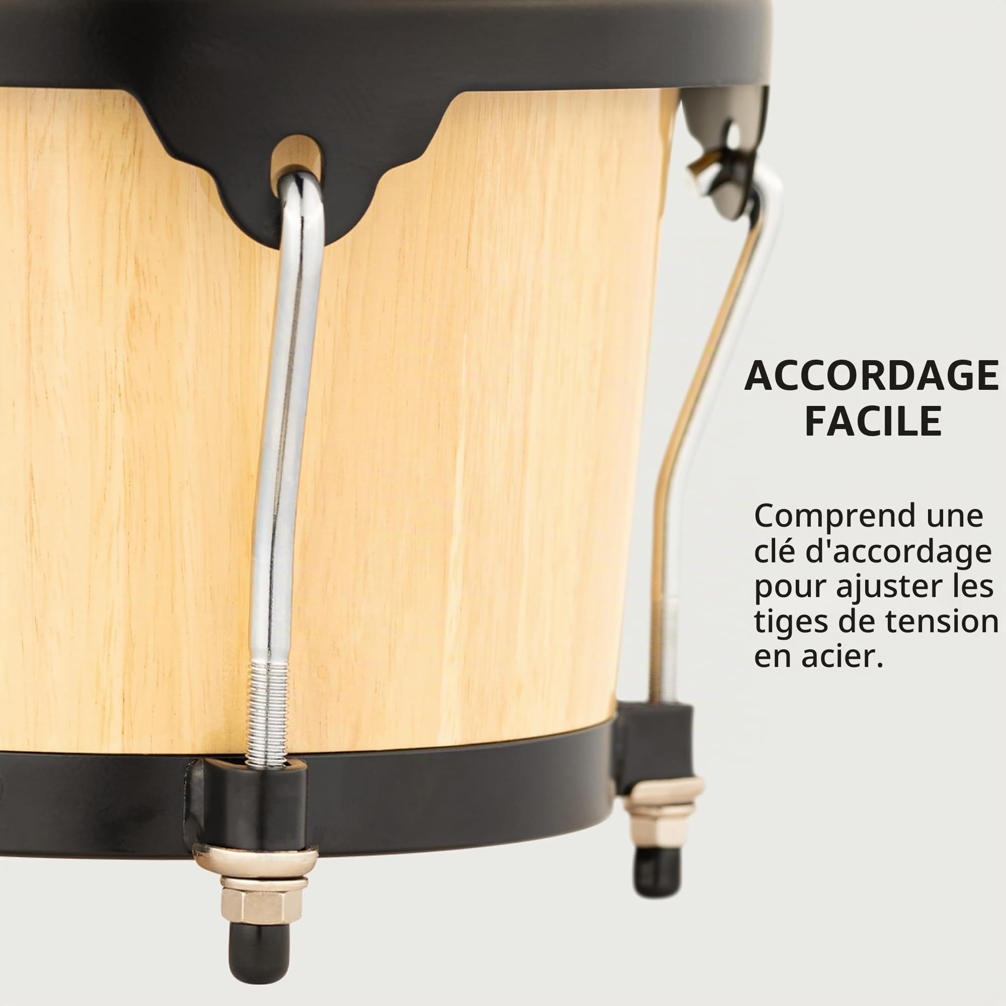 Meinl Percussion Bongos Headliner Wood - deux hand drums de 6,75 et 8 pouces - avec clé d'accord - chêne du Siam, Naturel (HB100NT)