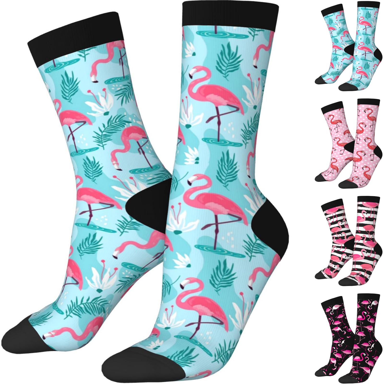 Bufhje Unisex Flamingo Gifts Funny Crew Flamingo Socks For Flamingo Lover, Cute Flamingo Printed Casual Novelty Sock For Men Women