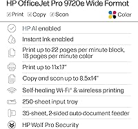 Vista 2 de HP OfficeJet Pro 9720e Impresora inalámbrica de formato ancho todo en uno de inyección de tinta a color, imprime, escanea, copia, ADF, impresión a