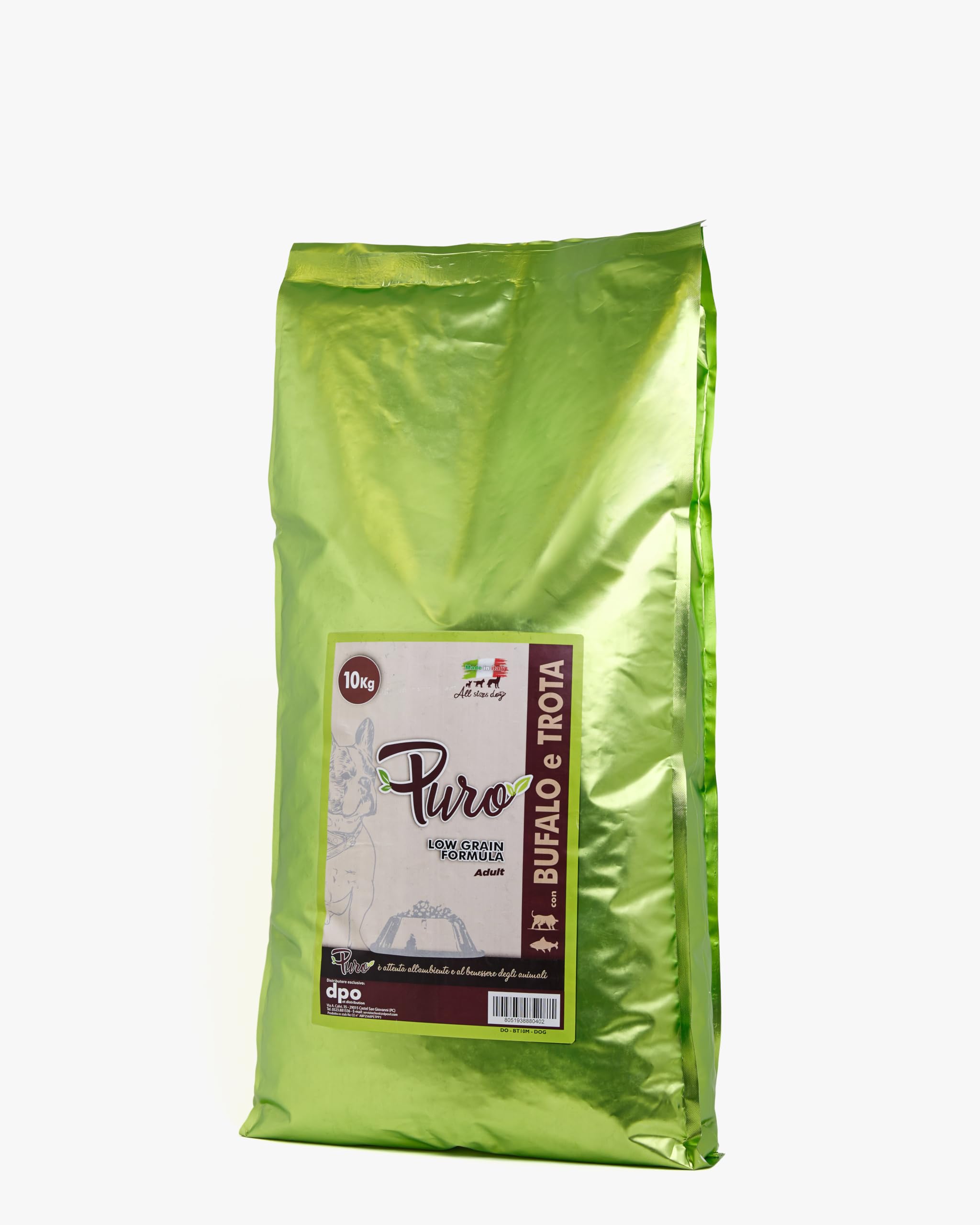 Puro Mangime Low Grain per Cani 10 kg - Crocchette con Bufalo e Trota ad Alta Digeribilità per Cani Sensibili