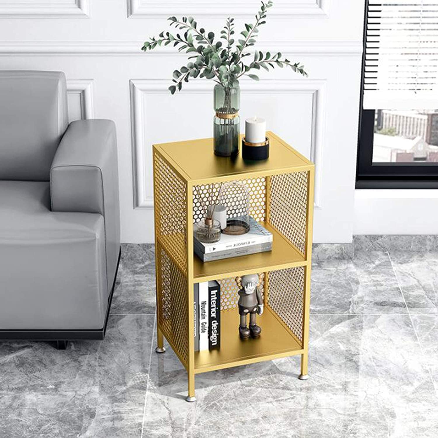 INDIAN DECOR 48266 Modern Shelving Tables, Metal Mesh Floor Bed, Living Room Den Management Storage Management Multi-Layer Rack (Size: 13.77 * 11.81 * 24.80in, Color: Golden)-image-46