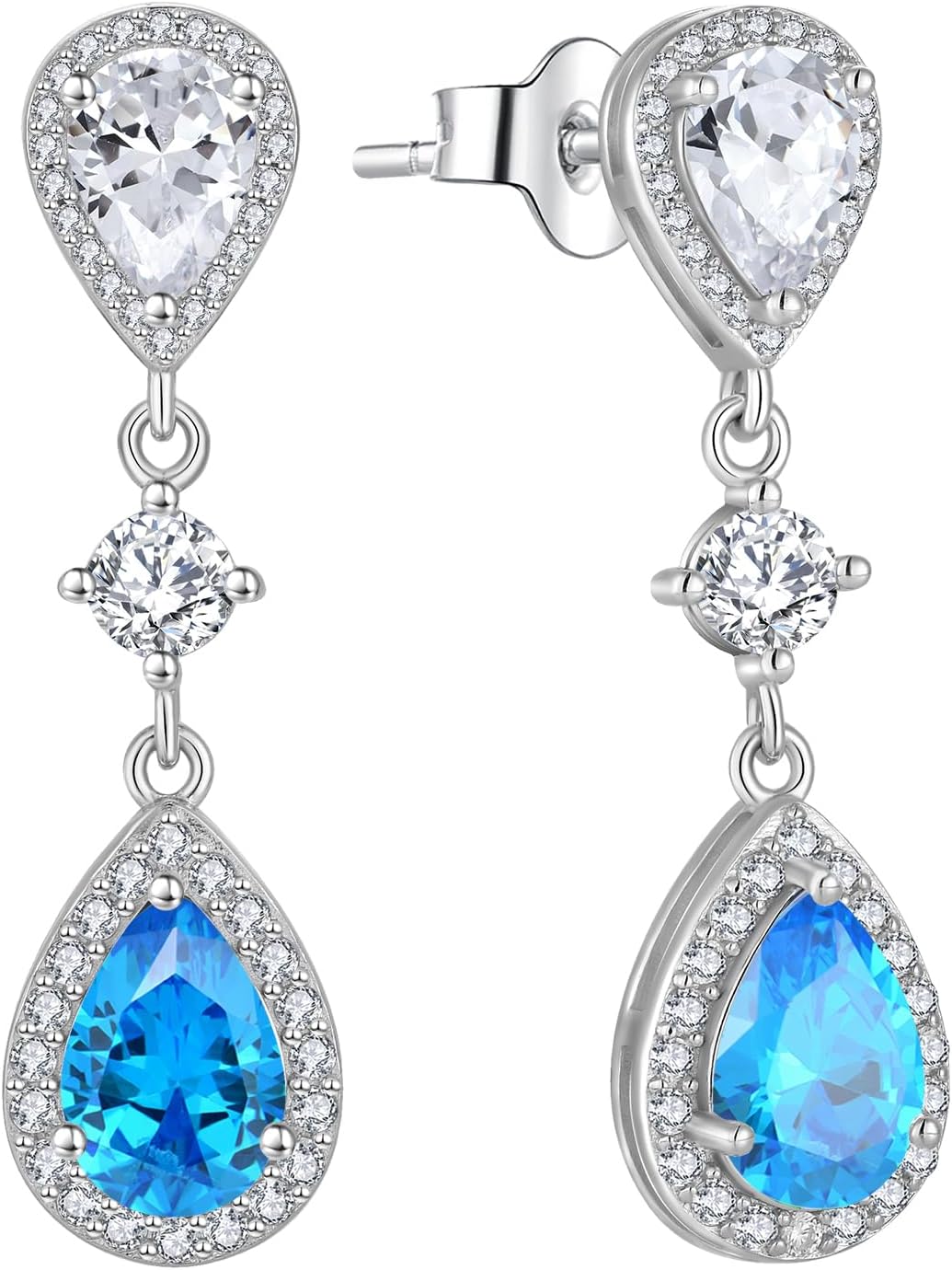 Fahonie Sterling Silver Wedding Bridal Long Drop Earrings with Cubic Zirconia Dangle Earrings Birthstone Jewelry Gifts for Brides Bridesmaides