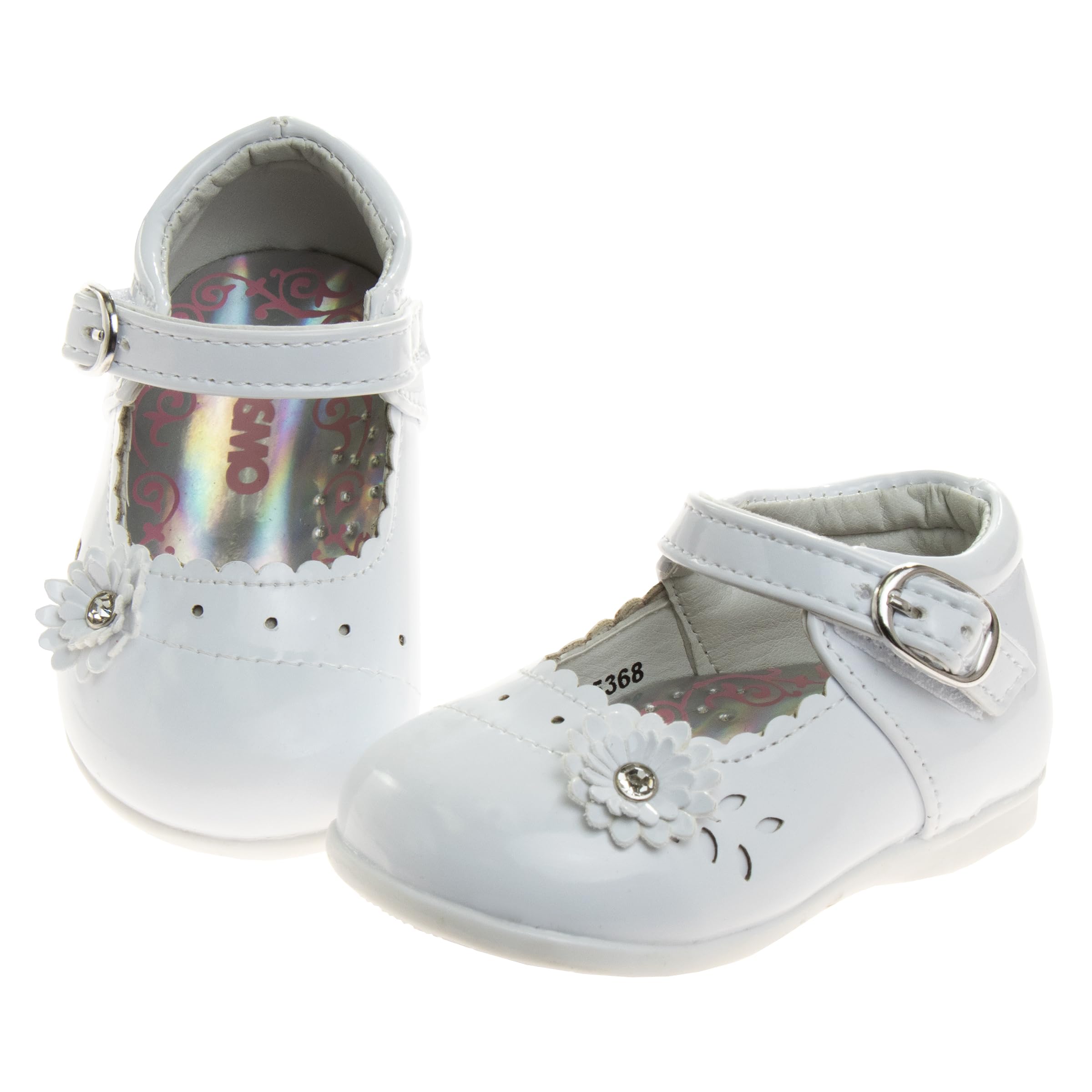 Josmo Baby Girls Mary Jane Flats Slipon - Newborn Infant Formal Dress Shoes School Uniform - White Patent (Size 7 Toddler)