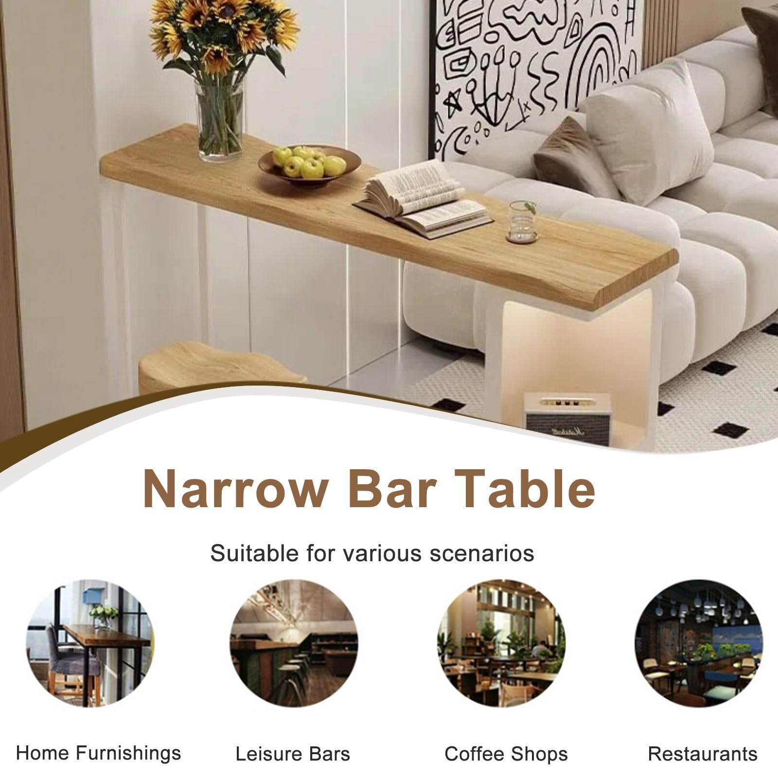 Tavolo da bar, moderno tavolo da pub ad altezza bancone con 2 ripiani portaoggetti, mobile bar rustico in legno, tavolini da divano per cucina, pub domestico, bistrot, ristorante (140x40x105 cm/55,1