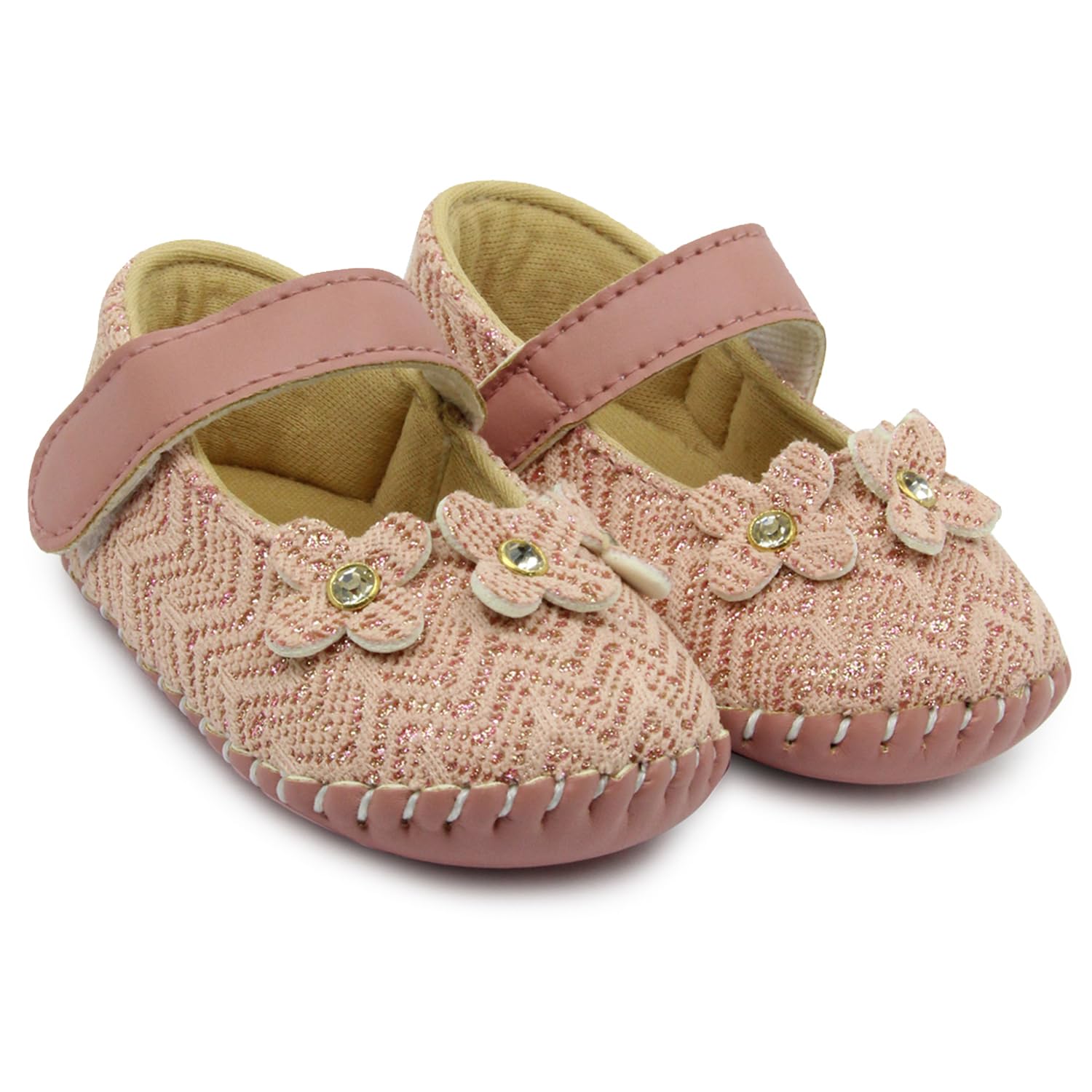 6 To 12 Months Baby Girls Synthetic Leather Floral Hook & Loop Sandal Booties