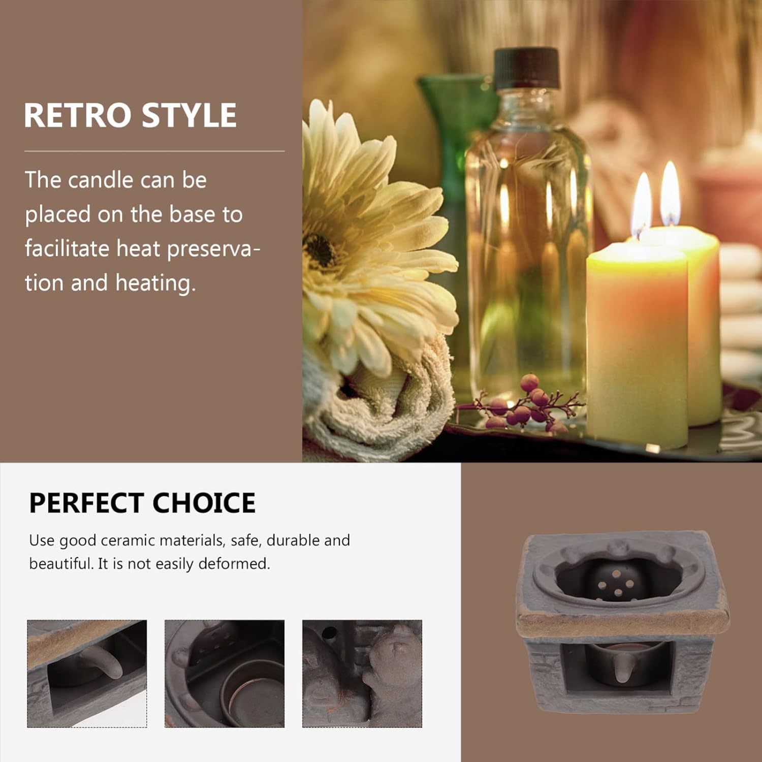 Ceramic Tea Warmer Base for Teapot Japanese Style Candle Heated Tea Stove Retro Design for Home Use and Special Occasions