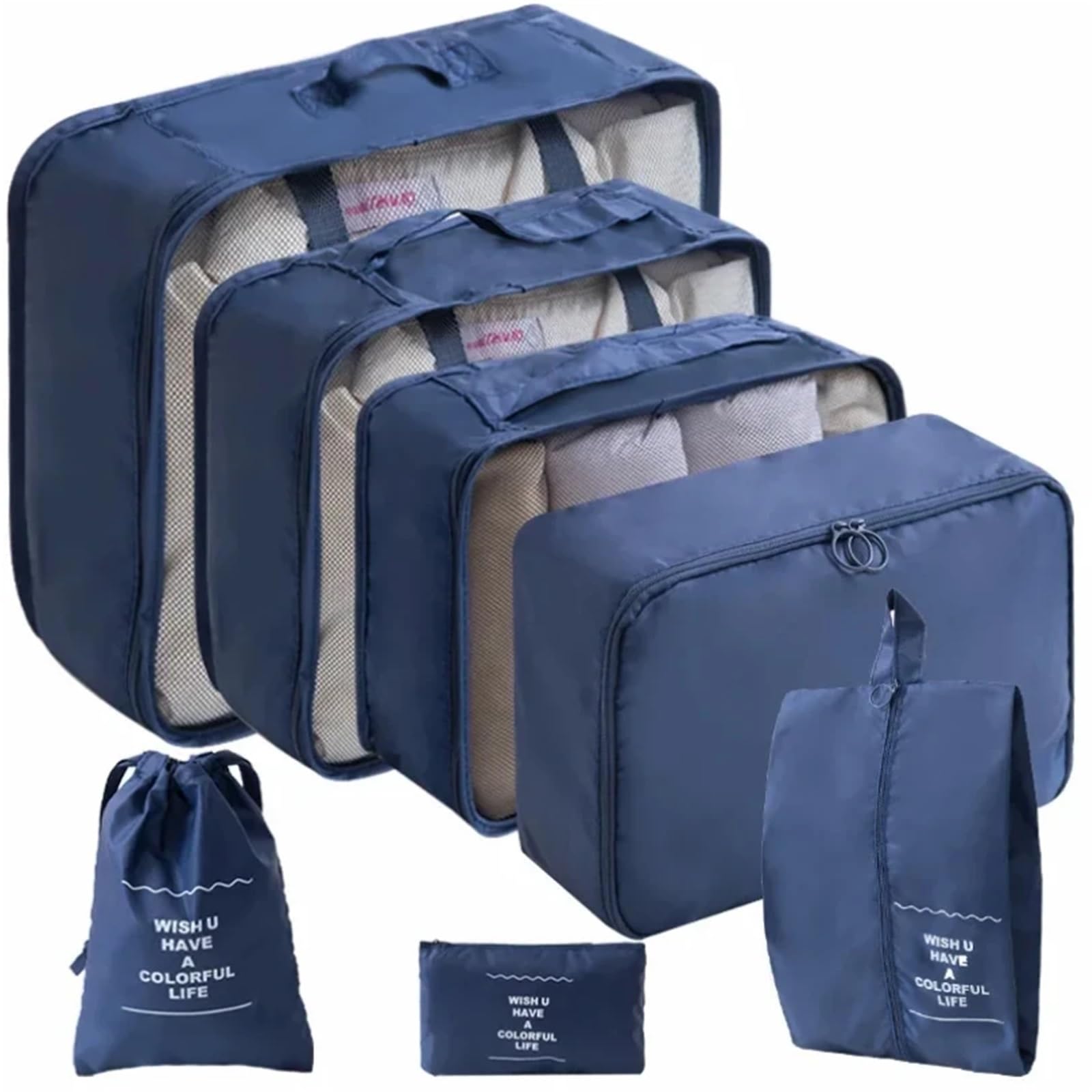 Packwürfel, Koffer, Packwürfel, Koffer, tragbar, Kleiderschrank, Gepäck, Kleidung, Schuhbeutel, faltbar, 7 Stück, Grau, One Size