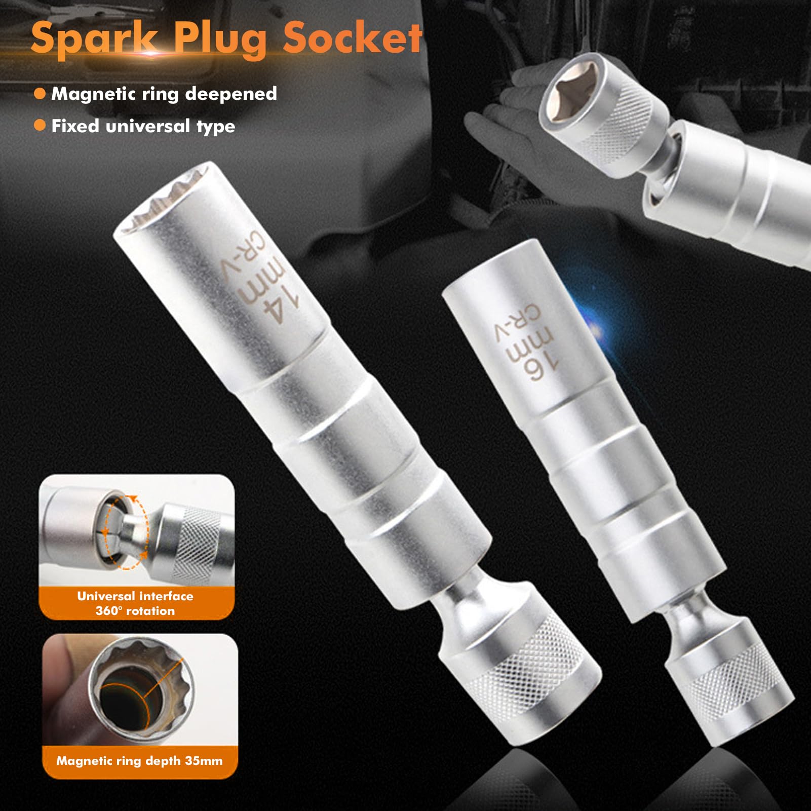 Set Di 2 Chiavi Magnetiche Per Candele 14mm E 16mm - Utensile Flessibile Per Riparazione Auto - Testa Snodata 360°