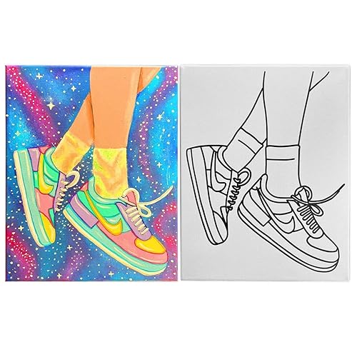Indigo Art Studio Pre Drawn Canvas Painting for Adults Kids  Art Activity  Air Jordan Sneakers  DIY Birthday Gift & Adult Sip and Paint With Twist