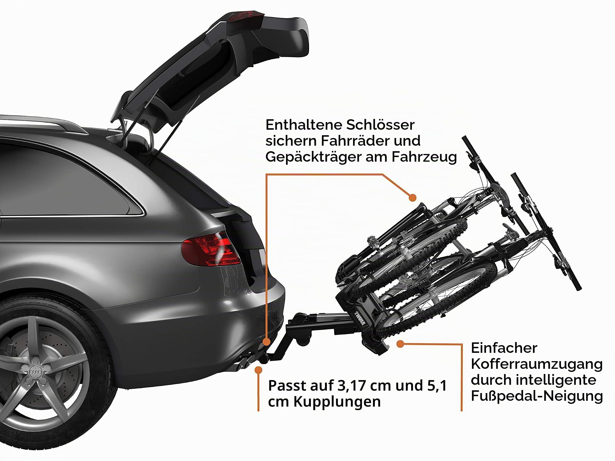 fahrradanhänger auto thule EasyFold XT 2 Anhängerkupplung Fahrradträger – E-Bike-kompatibel – passend für 5,1 cm und 1, 1/4 Zoll Empfänger – werkzeuglose Installation – vollständig zusammenklappbar – einfacher & Motorrad Typen:RX600PRO Zündapp X900 E Bike b2-emountain