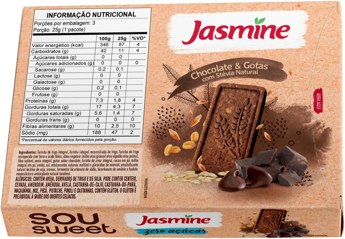 Jasmine Sou Sweet Chocolate com Gotas Integral Zero Açúcar 75g