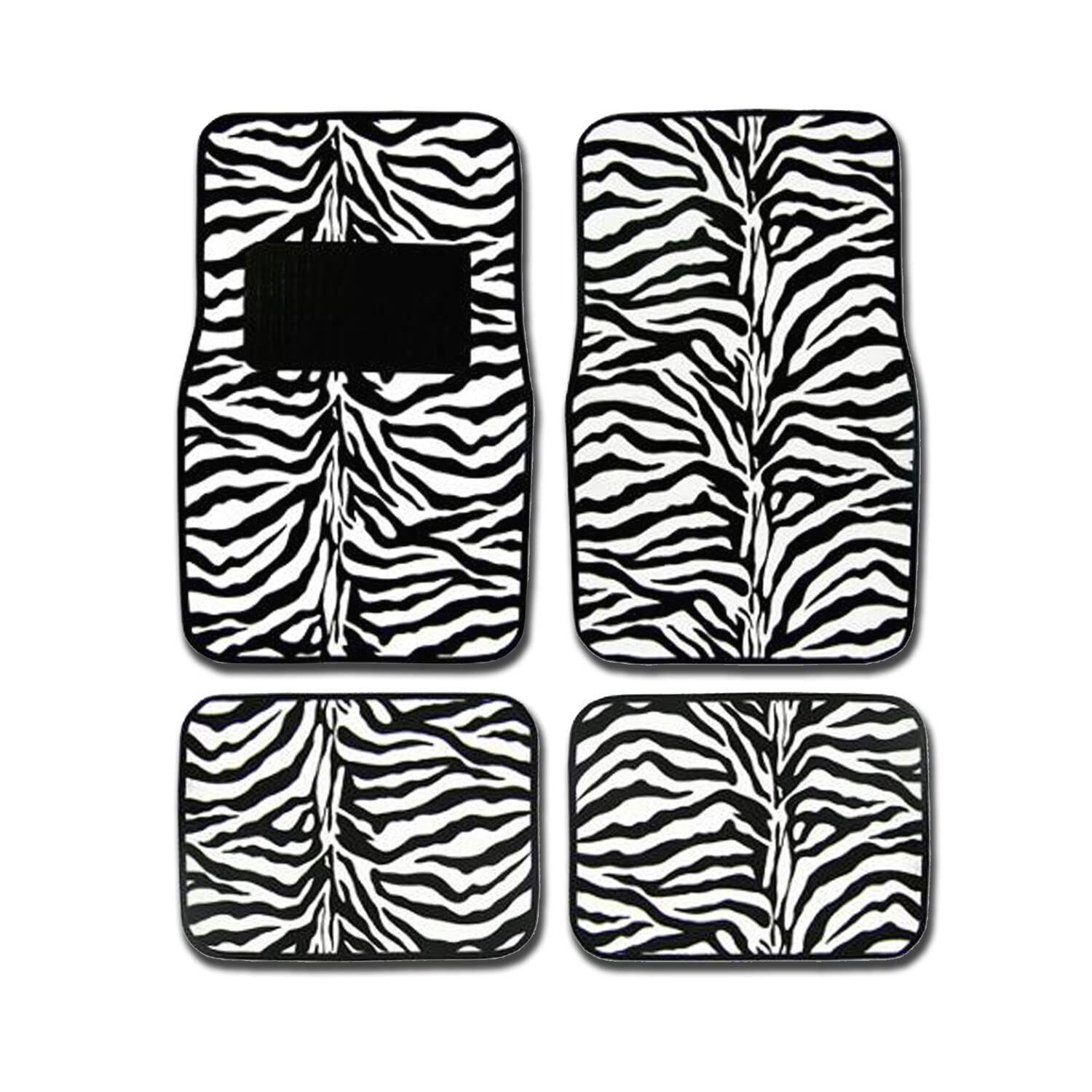 C.P.R.New Animal Print Zebra Floor Mat Set with Vinyl Heel Pad Universal 4PC for Cars Trucks SUVs (Zebra)