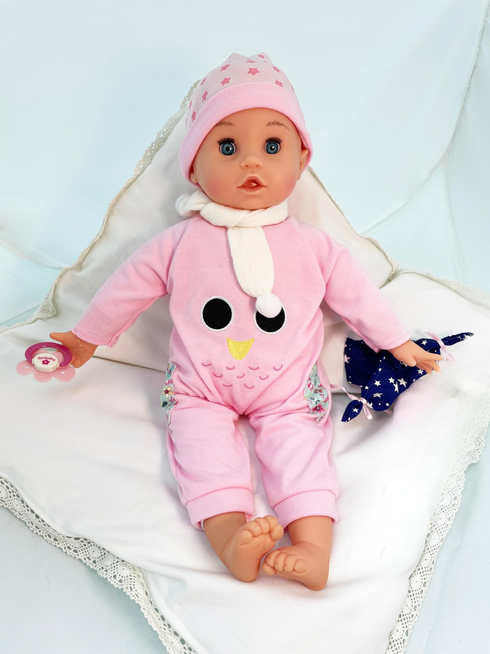 Pioupiou et Merveilles Dimian - Bambolina Lalka Dobranoc - 42 cm - Lalka z czapką nocną - Smoczek do odtwarzania czasu snu - Piosenkarka i kołysanka z 50 zapisanymi słowami