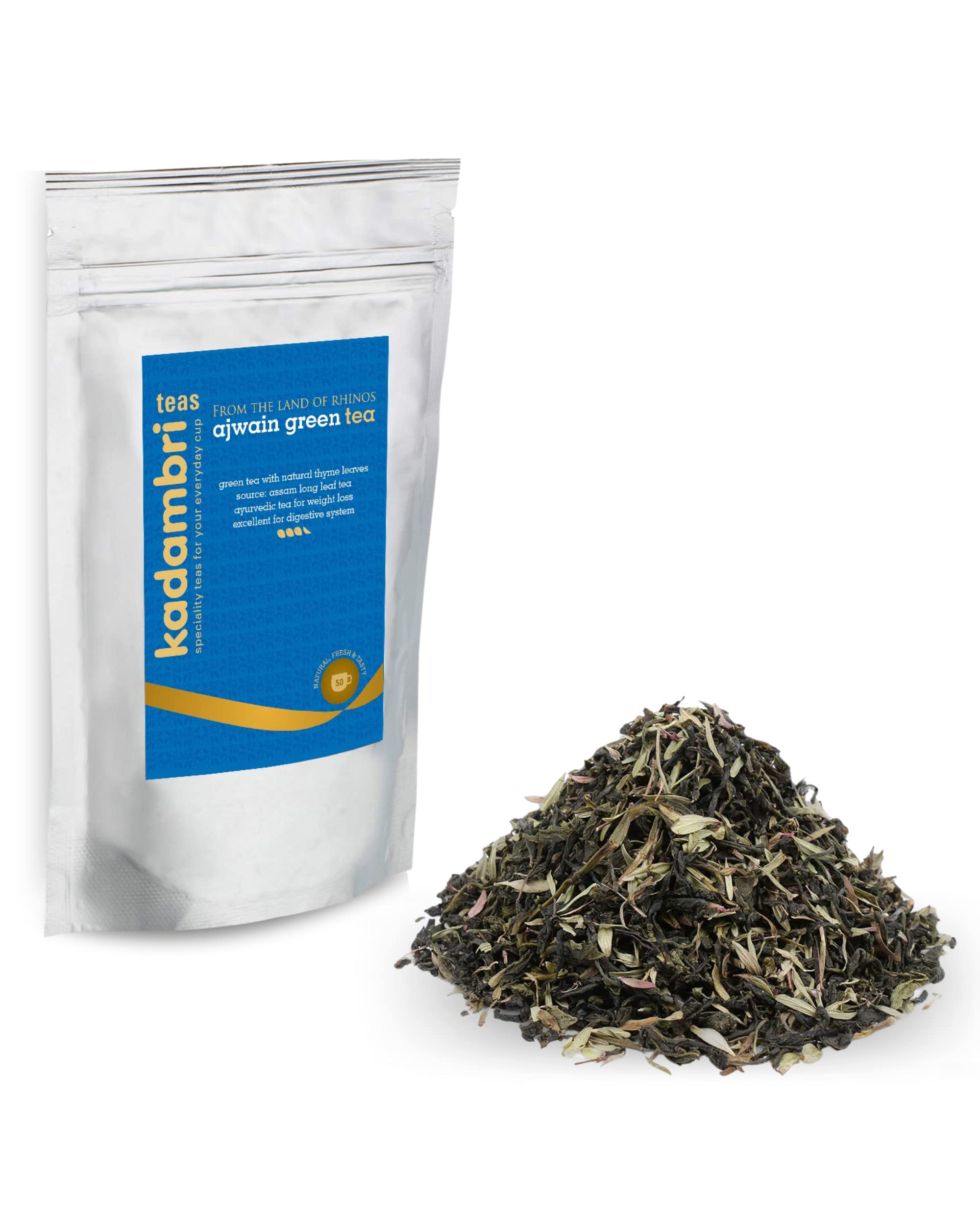 Kadambri Teas Ajwain Green Tea (After Meal Tea for Digestion, Reduces Bloating/Acidity/Belly Fat, Straight from Assam, Loose Leaf) (100 grams)