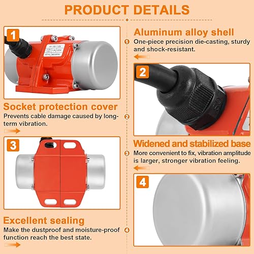 Miniatura 3 de JIAWANSHUN Pantalla vibradora de hormigón de 100 W, motor vibratorio impermeable de 3600 RPM, 110 V CA, controlador de velocidad, enchufe