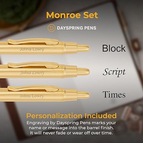 Miniatura 3 de Dayspring Pens - Juego de bolígrafos y lápices personalizados Monroe chapados en oro de 18 quilates. Grabado personalizado con tu nombre, gran