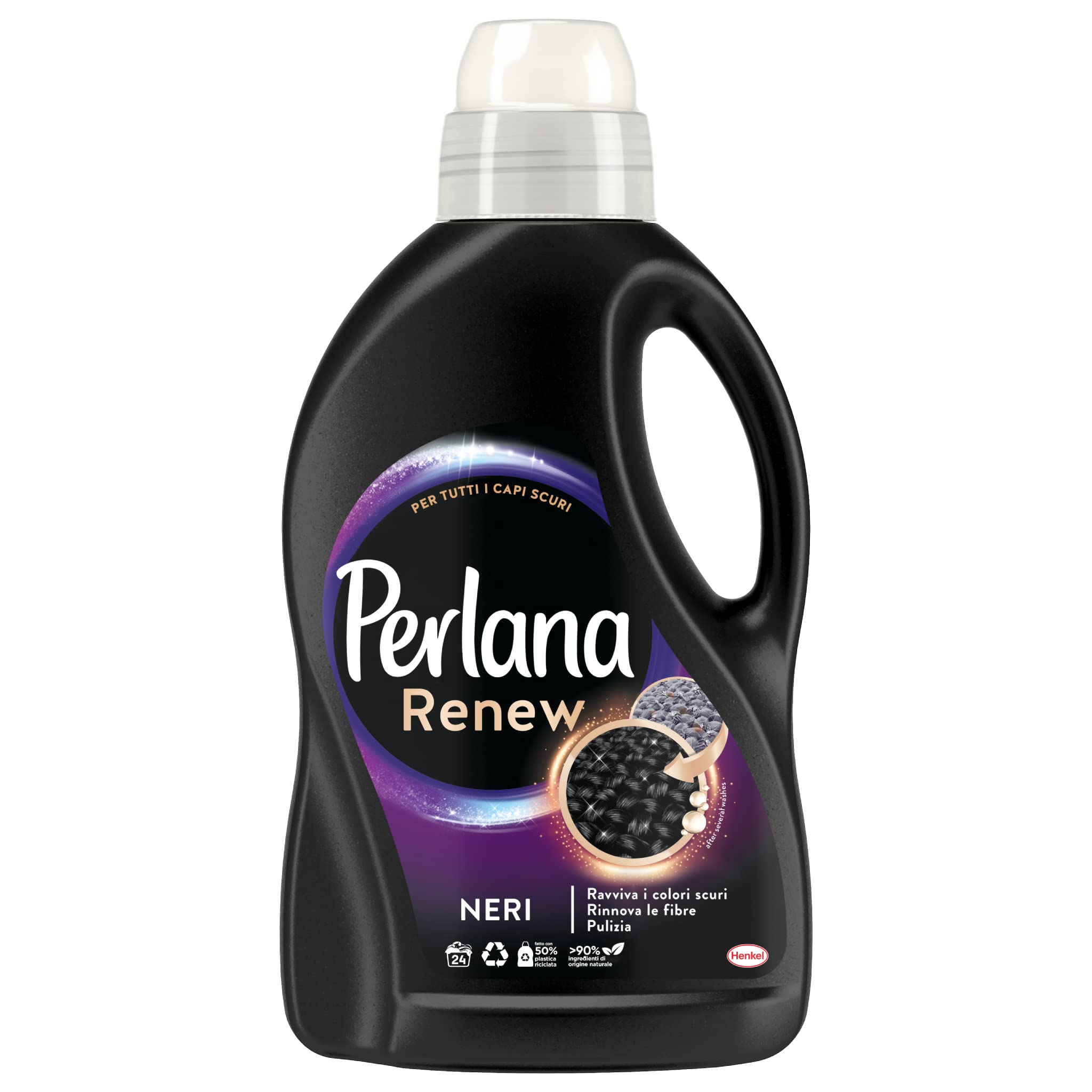 Perlana Renew Lana Nero, detersivo lavatrice per capi neri e scuri, rinnova e protegge l'intensità del colore, confezione singola da 24 lavaggi