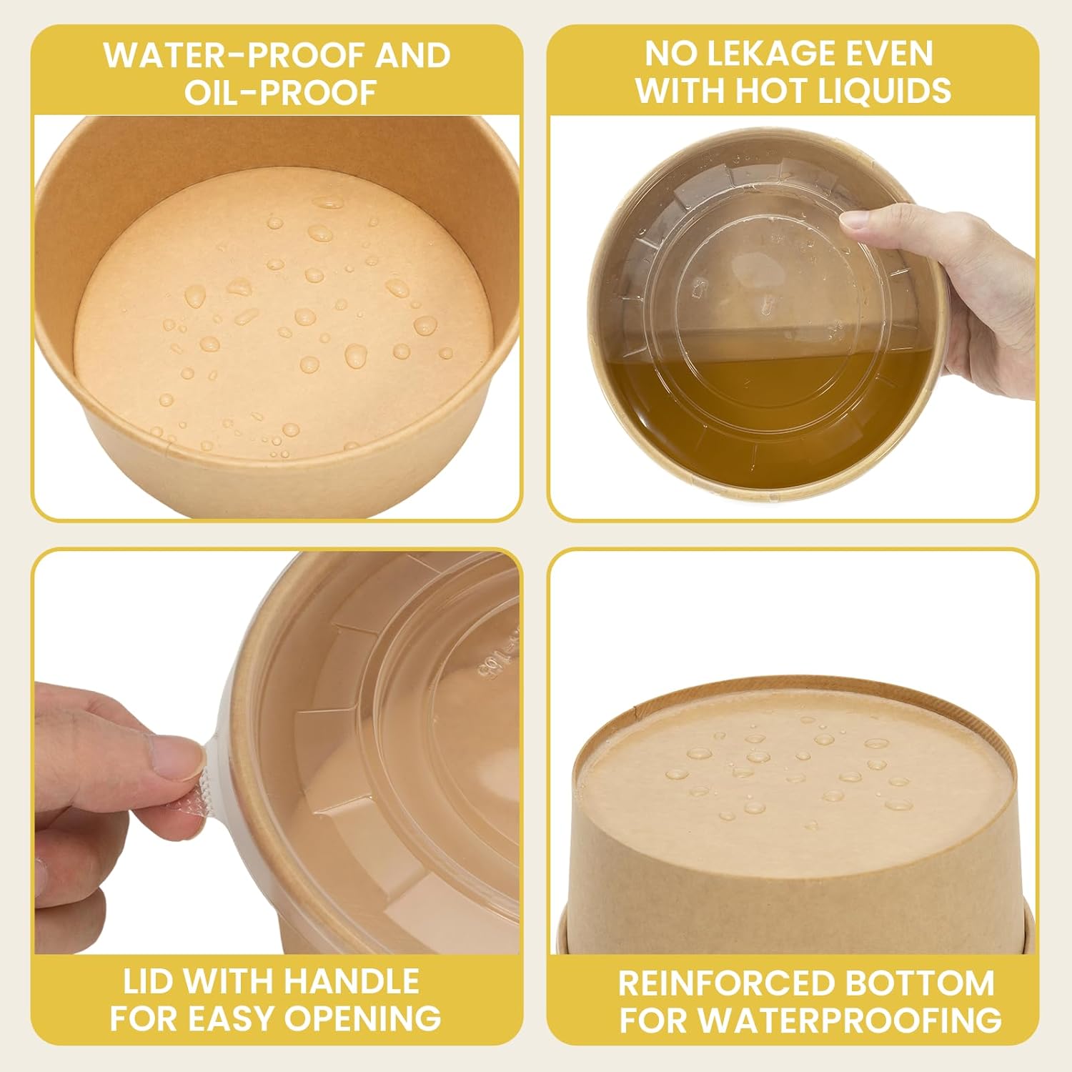 50 Count 34 oz Disposable Meal Prep Containers with Lids, Soup Serving Bowls Disposable Paper Bowls | Microwave-Safe | for Party, Takeout, Gatherings, Outdoor Meals