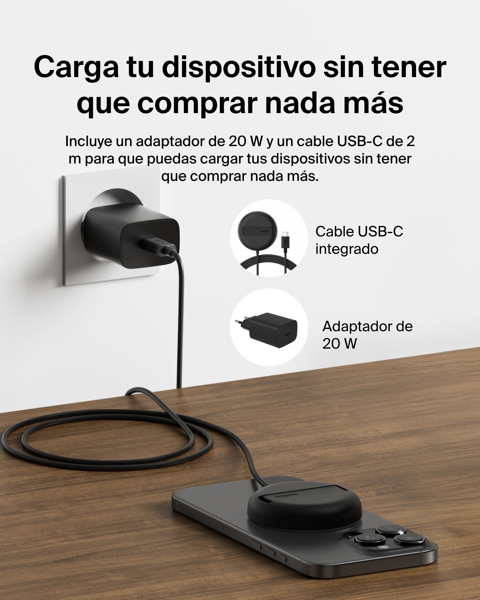 Belkin Cargador Inalámbrico Compatible con MagSafe, Base de Carga Magnética 15W, Certificación Qi2, iPhone 17, Air, Samsung Galaxy S25, Pixelsnap y AirPods - con Fuente de alimentación - Negro