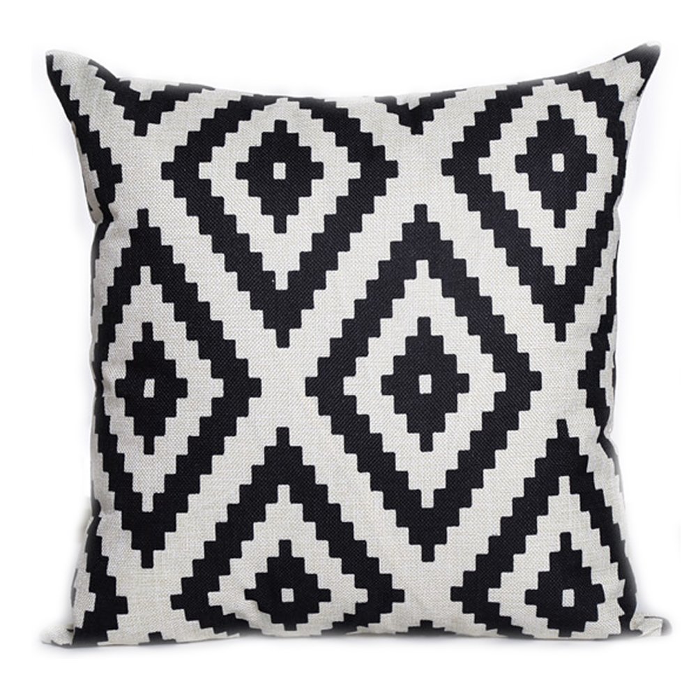 GOOTUUG Retro Grid Home Body Pillowcases,Highpot Simpel Style Design A Variety of Striped Square Plush Cover Cushion (Black)