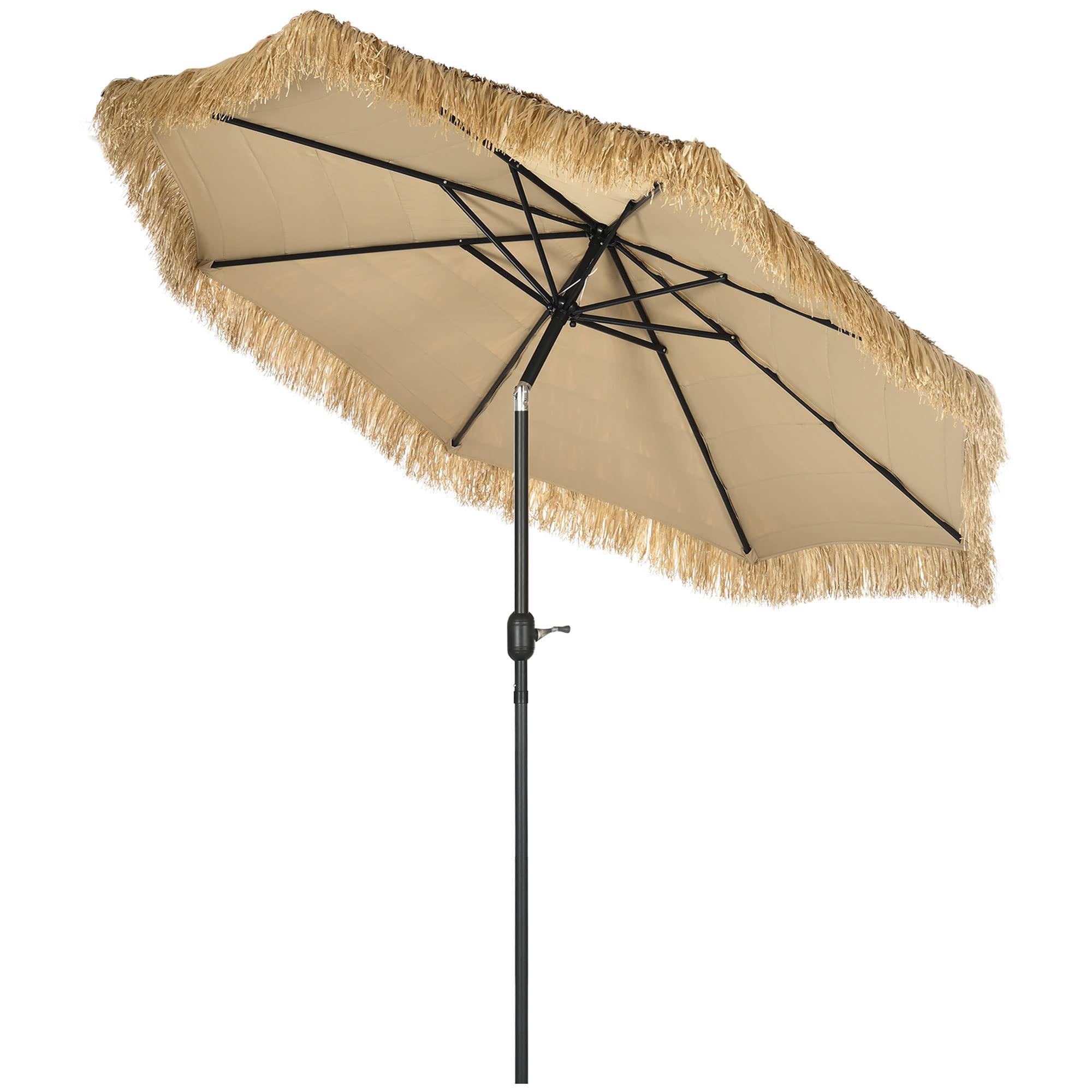 Outsunny Ombrellone da Giardino 2.6x2.6m Inclinabile con Manovella Cachi | Reclinabile, Ombrellone da Esterno Rotondo Hawaiano, 8 Stecche, Alluminio e Poliestere, per Cortile Balcone Terrazzo