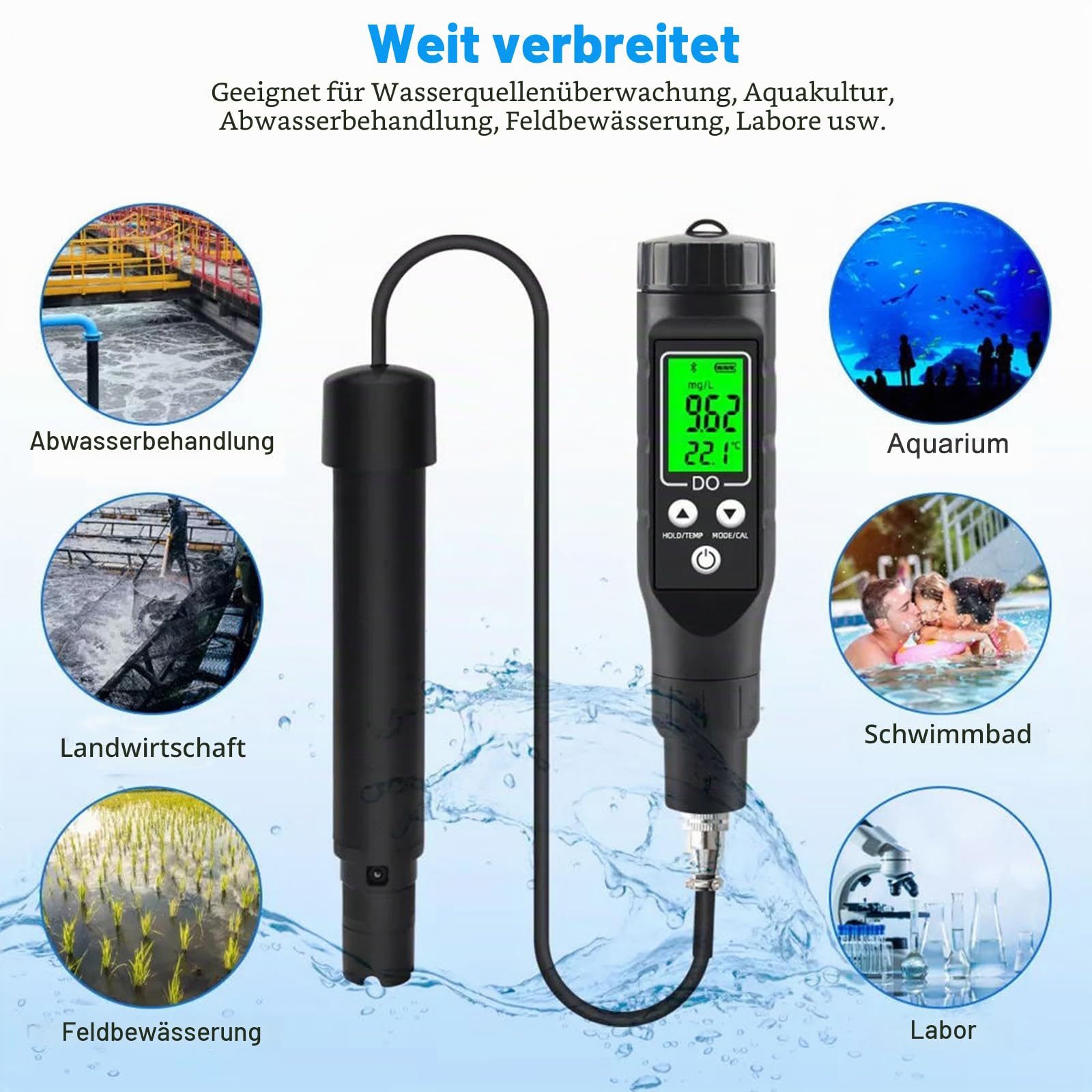 BuyWeek Messgerät für Gelösten Sauerstoff, Smart Bluetooth Analysator für Gelösten Sauerstoff 0,0-30,0 mg/L Digitaler DO Messgerät für Aquarium Aquakultur
