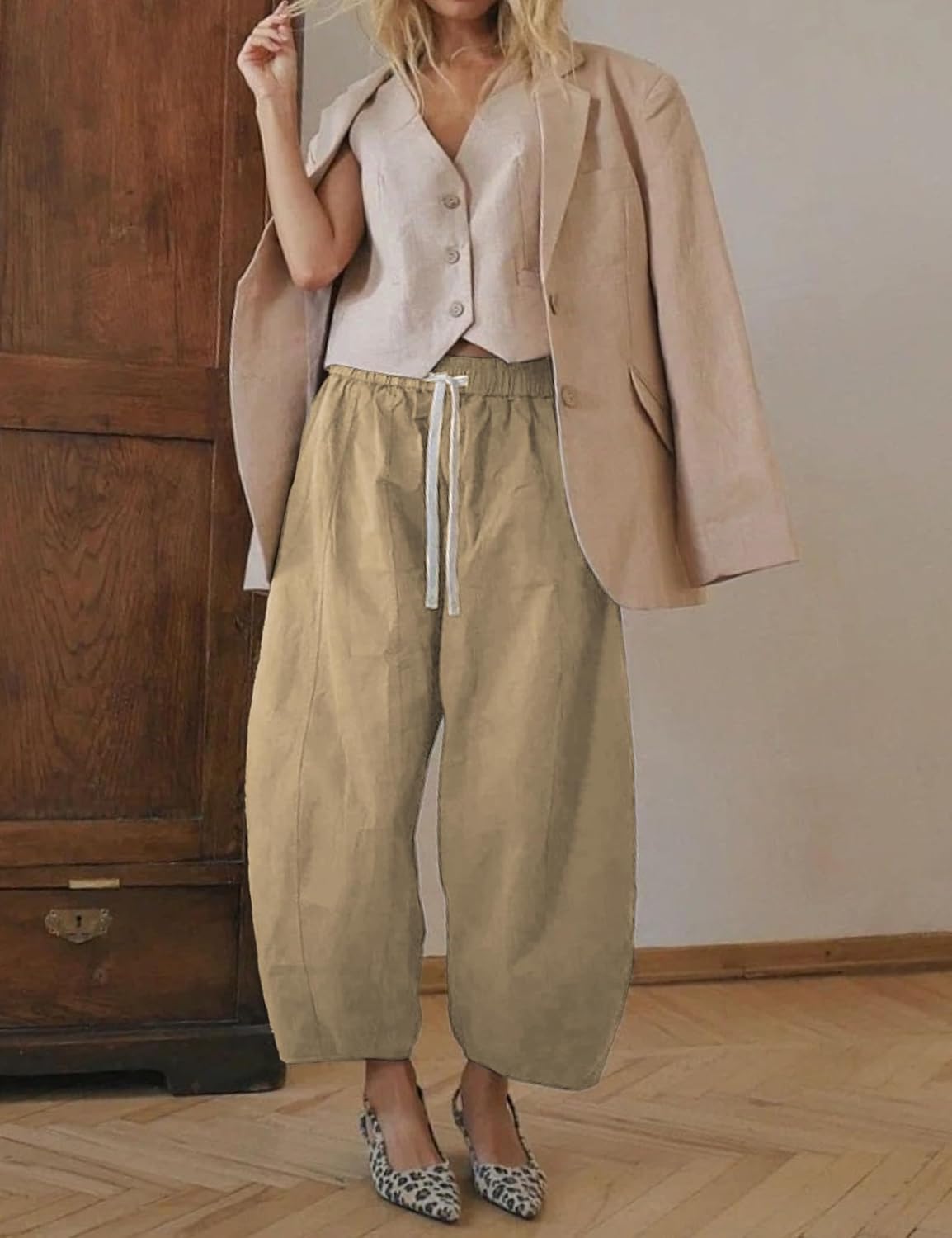 Xiaoxuemeng Barrel Jeans Women Cropped Cotton Wide Leg Pants High Waisted Denim Pants with Pockets - Image 2