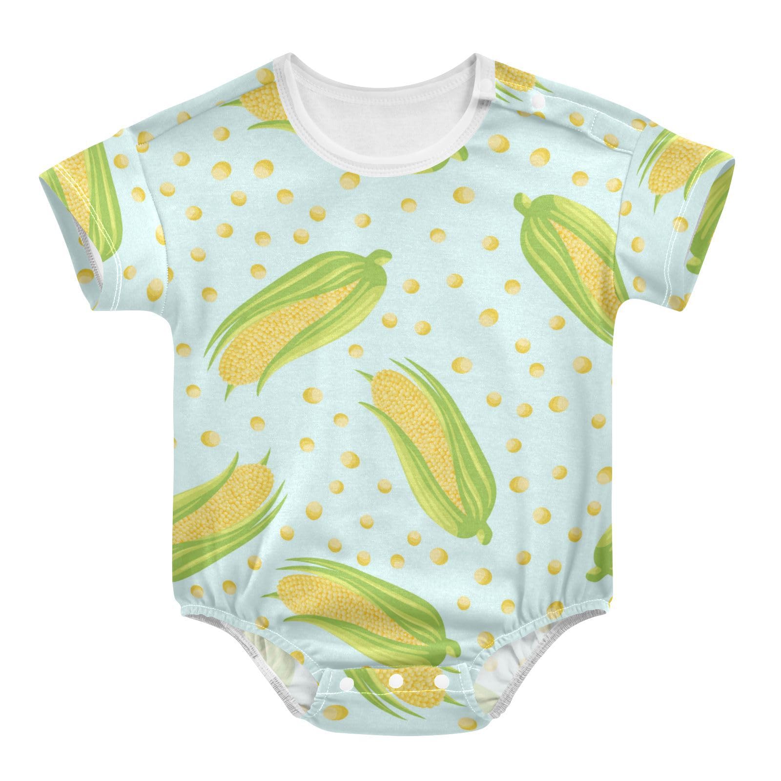 Wusikd Yellow Corn Cobs Baby Bubble Romper Newborn Boy Girl Short Sleeve Bodysuit Blue Fresh Summer Clothes Outfits 6M