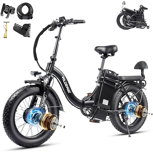 2000W Dual Motor Electric Bike SummitX 32Ah/60Ah Battery E-Bike 160+ Miles Long Range 28MPH Foldable 20x4.0 Fat Tire Ebike for Adult Hydraulic Brake Delivery Commuting Bicycle 2 Seat UL 2849