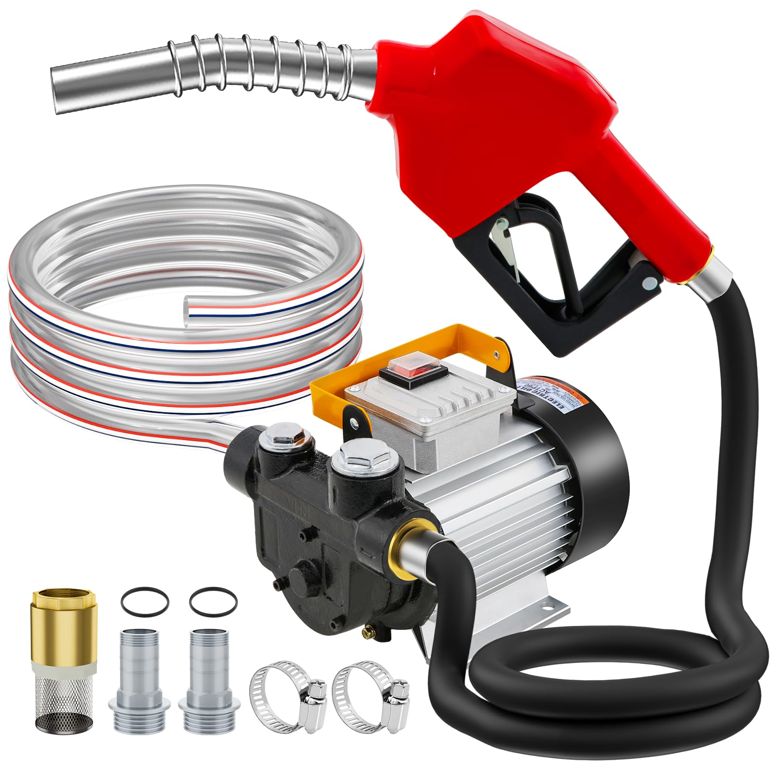 Pompa diesel 550W 20-60l/min Aspirazione elettrica pompa carburante, 230V Pompa carburante autoadescante con Ugello e Tubo Flessibile Autosigillante