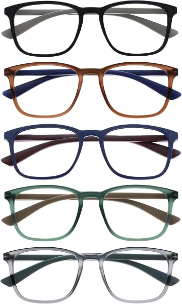 OPULIZE Max - Lunettes de Lecture - 5 Paires - Monture Rectangulaire, Forme Classique - Noir, Bleu, Brun, Gris, Vert Mat - Hommes Femmes - RRRR78-12367 - +2,00 - 1