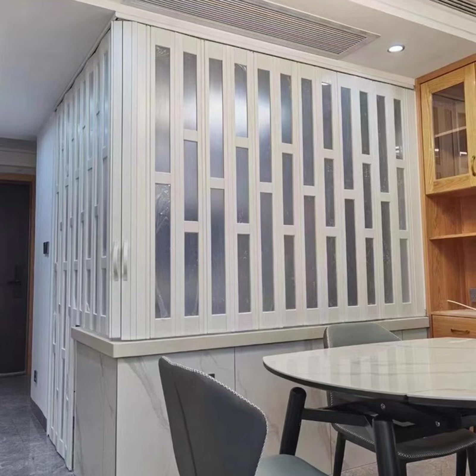 Puertas abatibles Pequeñas Ventanas Plegables/Puerta Plegable para Lofts, Puerta Acordeón Personalizable con Asas/ Cristal/ Tornillos, Puerta Separadora de PVC para Cocina Baños Sala de Estar(34x90in(